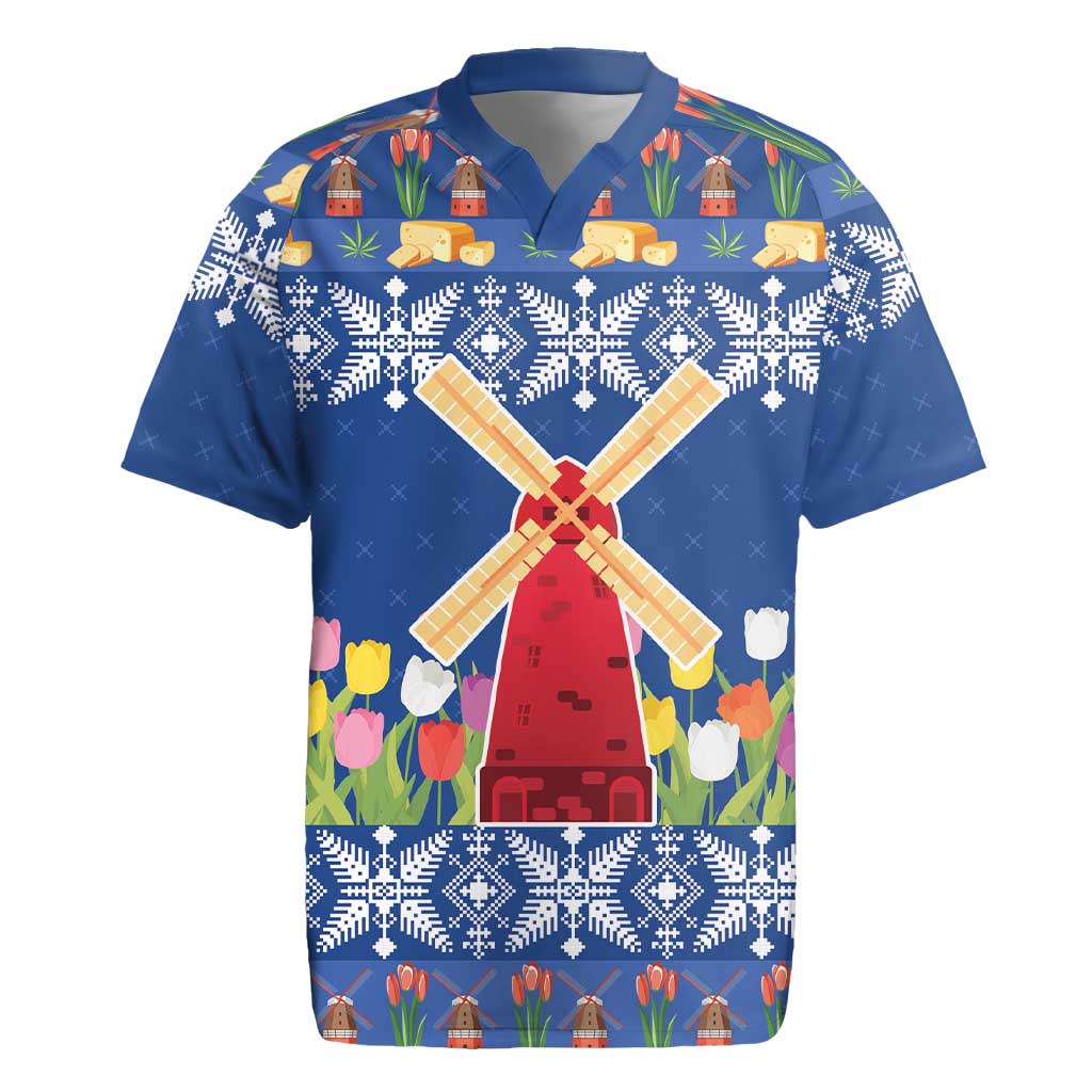 Netherlands Christmas Rugby Jersey Windmills With Tulip Flowers - Wonder Print Shop