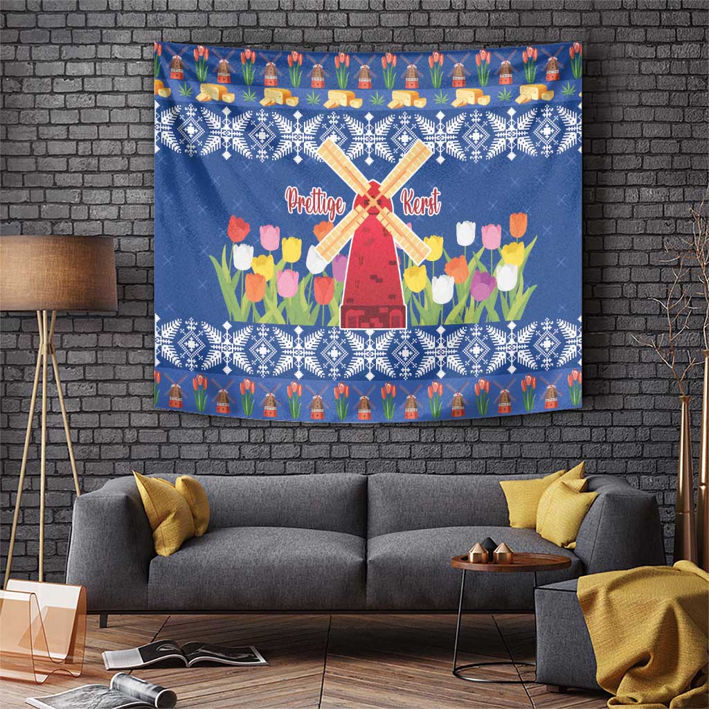 Netherlands Christmas Tapestry Windmills With Tulip Flowers