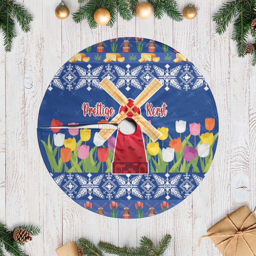 Netherlands Christmas Tree Skirt Windmills With Tulip Flowers