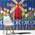 Netherlands Christmas Window Curtain Windmills With Tulip Flowers