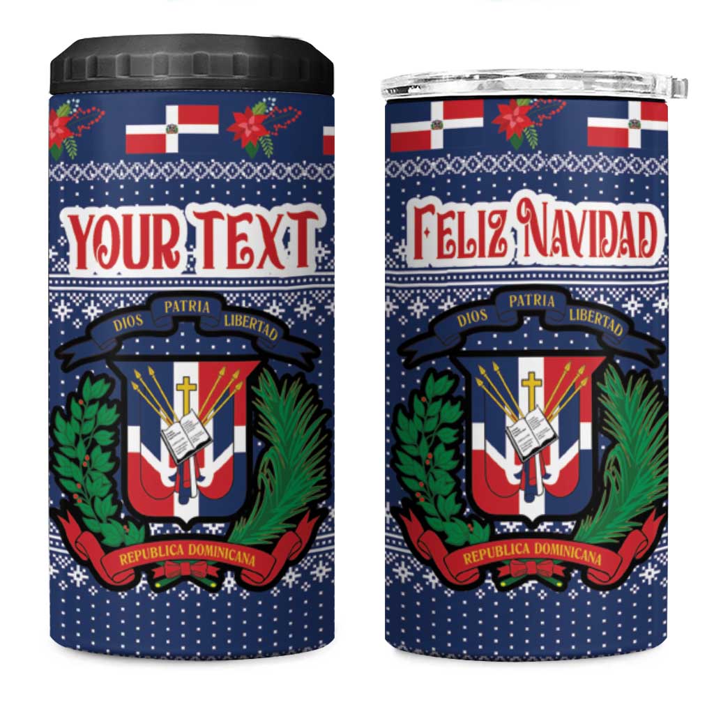 Personalized Dominican Republic Christmas 4 in 1 Can Cooler Tumbler Dominicana Coat Of Arms Christmas Pattern - Wonder Print Shop