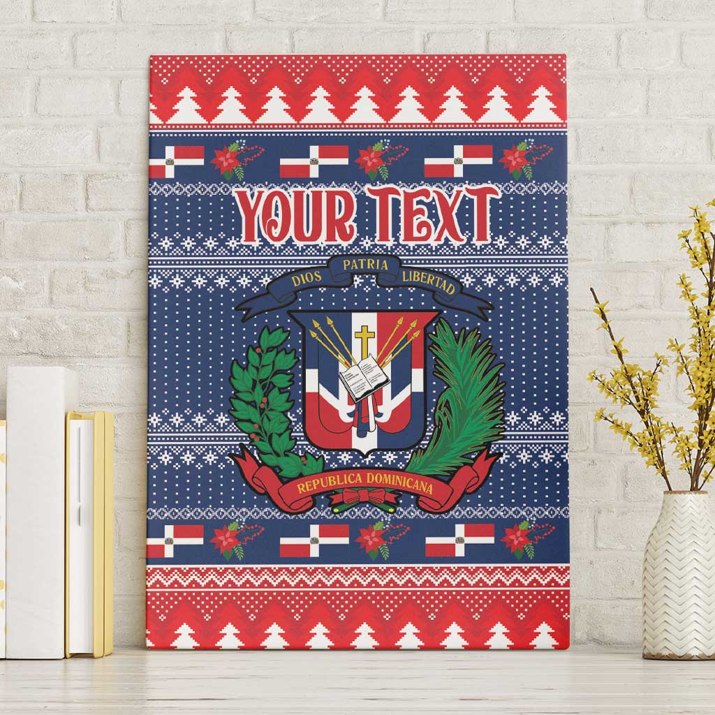 Personalized Dominican Republic Christmas canvas wall art, blue/red festive coat of arms, Your Text