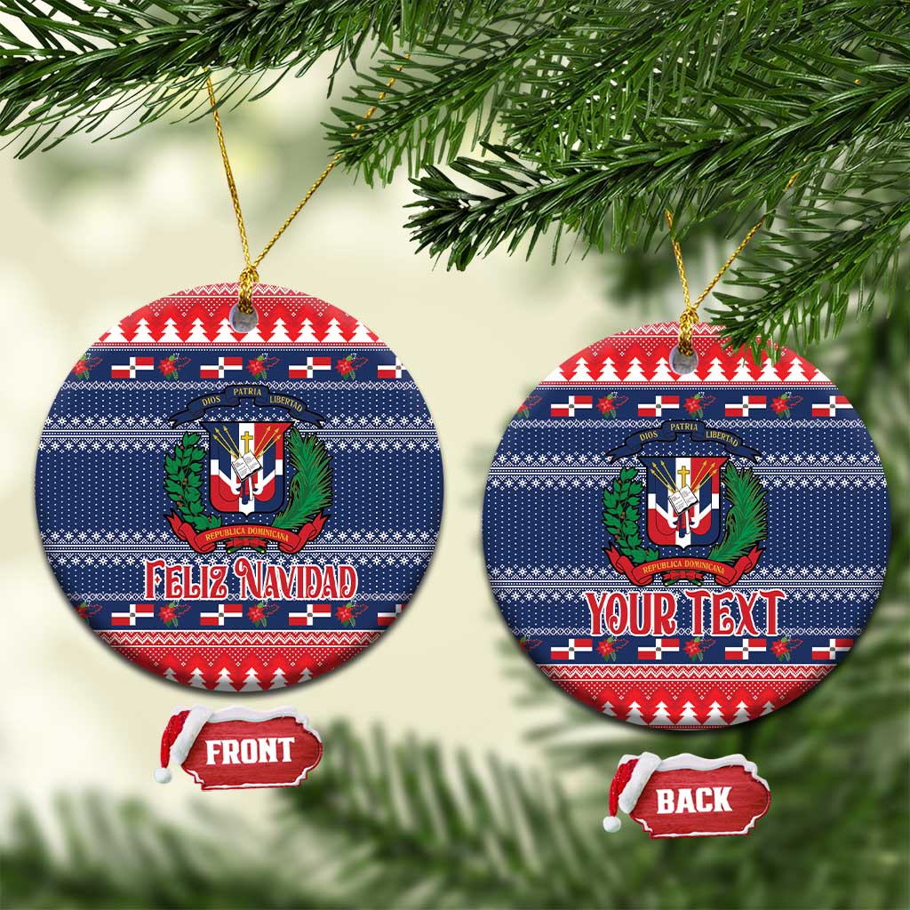 Personalized Dominican Republic ceramic ornament, round, Feliz Navidad and Your Text pattern