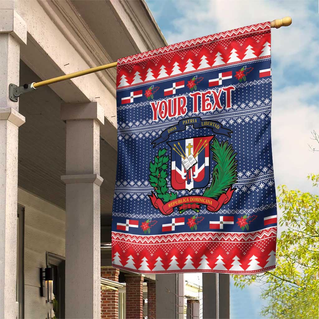 Blue Dominican Republic Christmas garden flag with your text and coat of arms