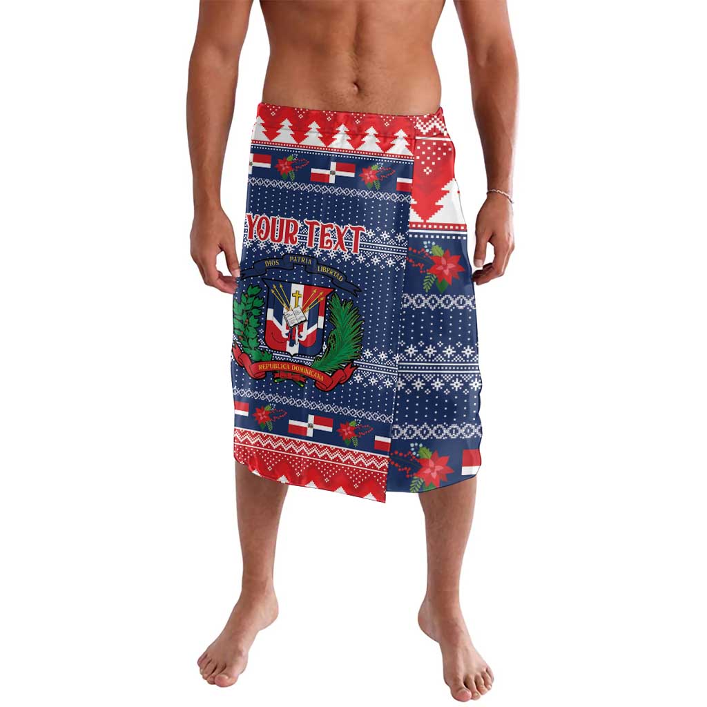Personalized knee-length Christmas wrap skirt, blue red shield and text print