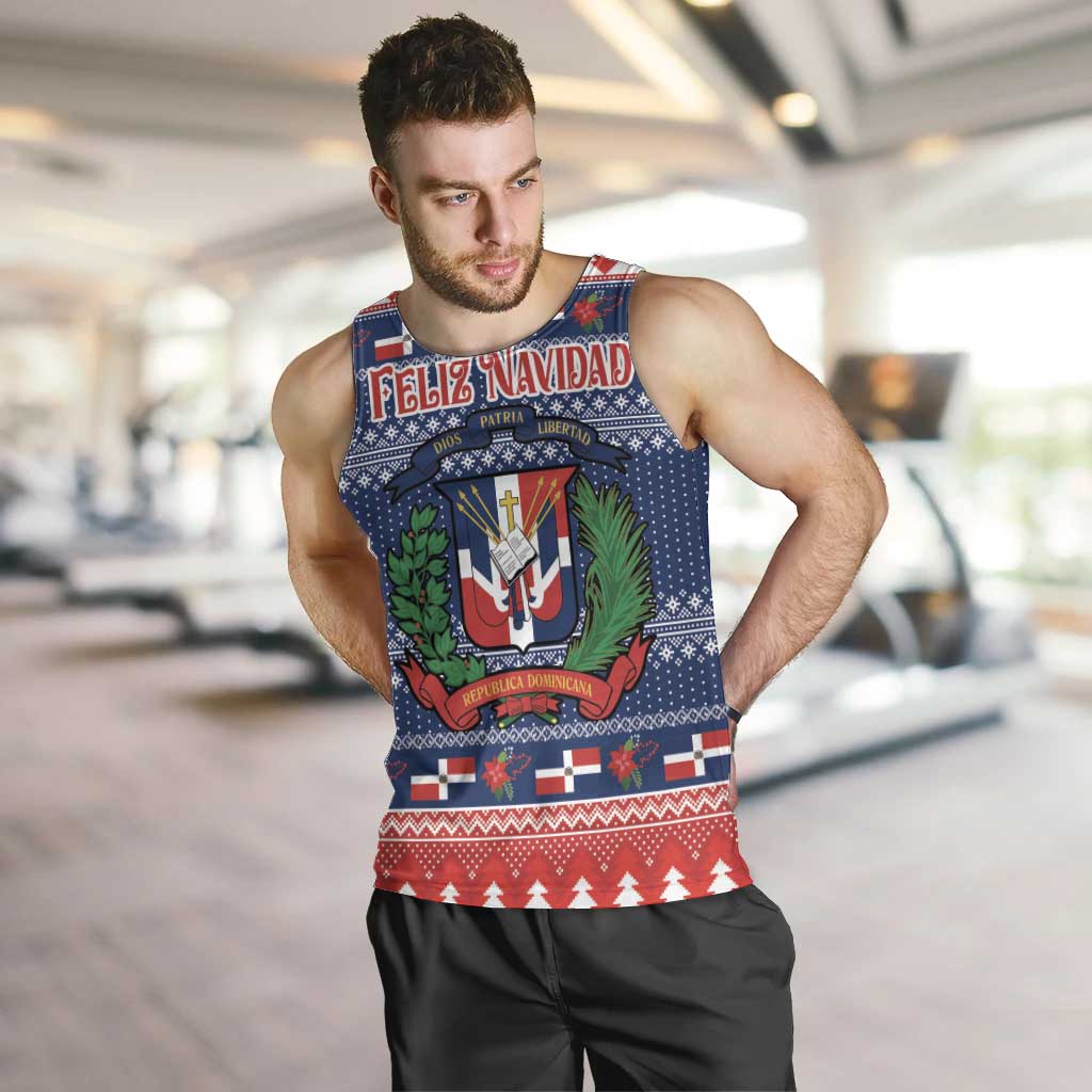 Personalized Dominican Republic Christmas Men Tank Top Dominicana Coat Of Arms Christmas Pattern - Wonder Print Shop