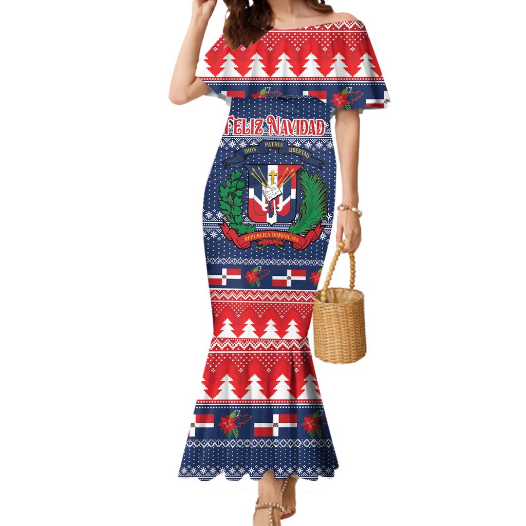 Personalized Dominican Republic Christmas Mermaid Dress Dominicana Coat Of Arms Christmas Pattern - Wonder Print Shop