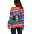 Personalized Dominican Republic Christmas Off Shoulder Sweater Dominicana Coat Of Arms Christmas Pattern - Wonder Print Shop