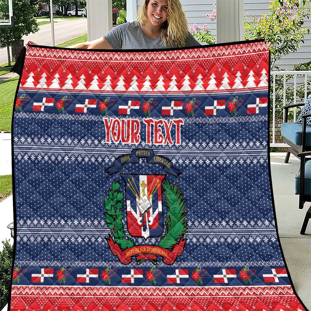 Personalized Dominican Republic Christmas quilt with blue and red crest and custom text