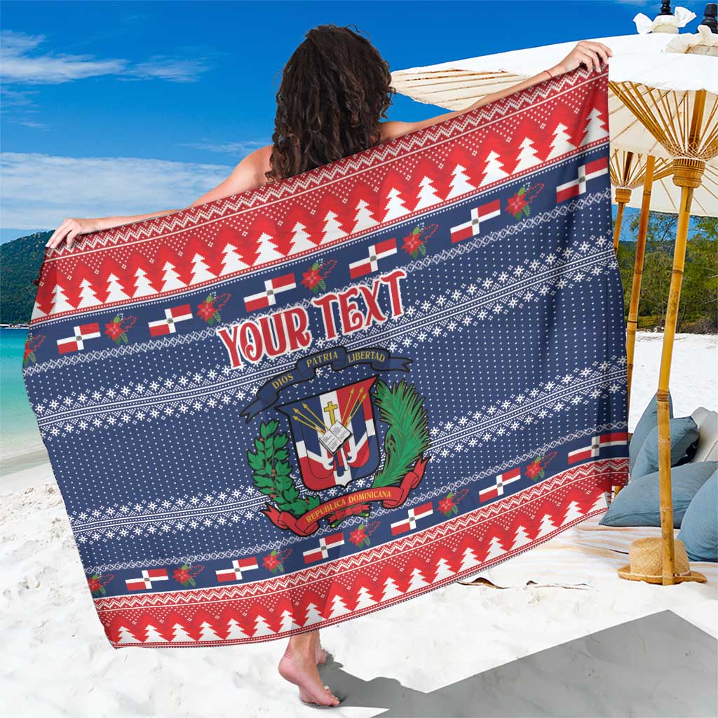 Personalized Dominican Republic Christmas sarong with crest, trees, and “YOUR TEXT”