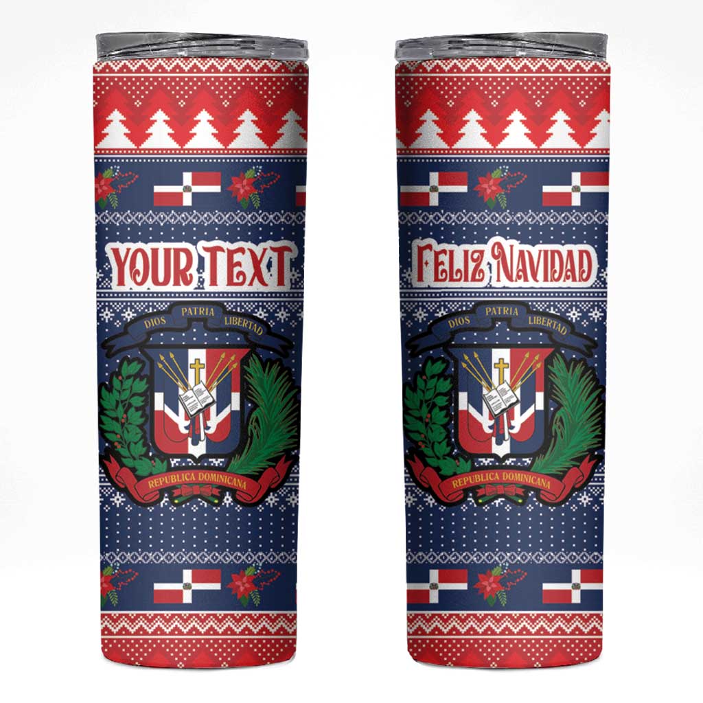 Personalized Dominican Republic Christmas Skinny Tumbler Dominicana Coat Of Arms Christmas Pattern - Wonder Print Shop