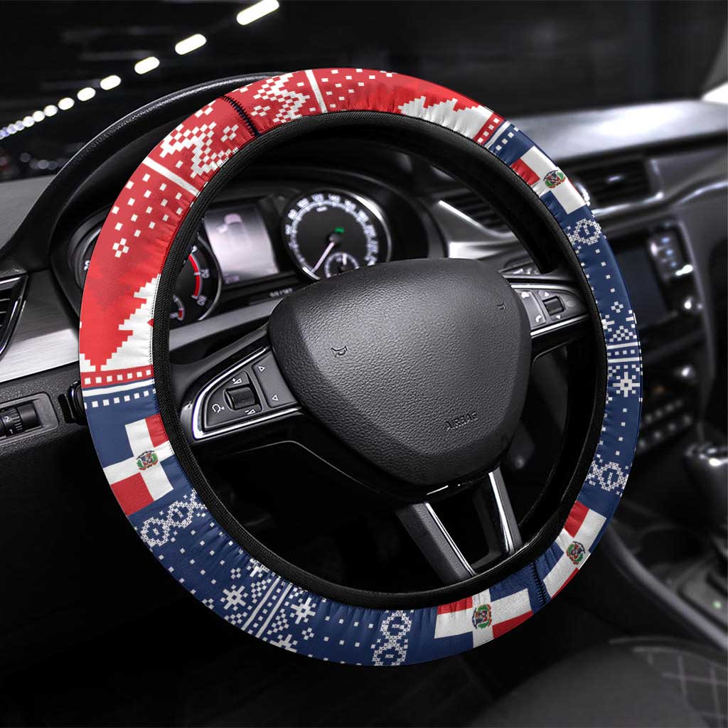 Blue red Christmas steering wheel cover with pixel checker and snowflake pattern