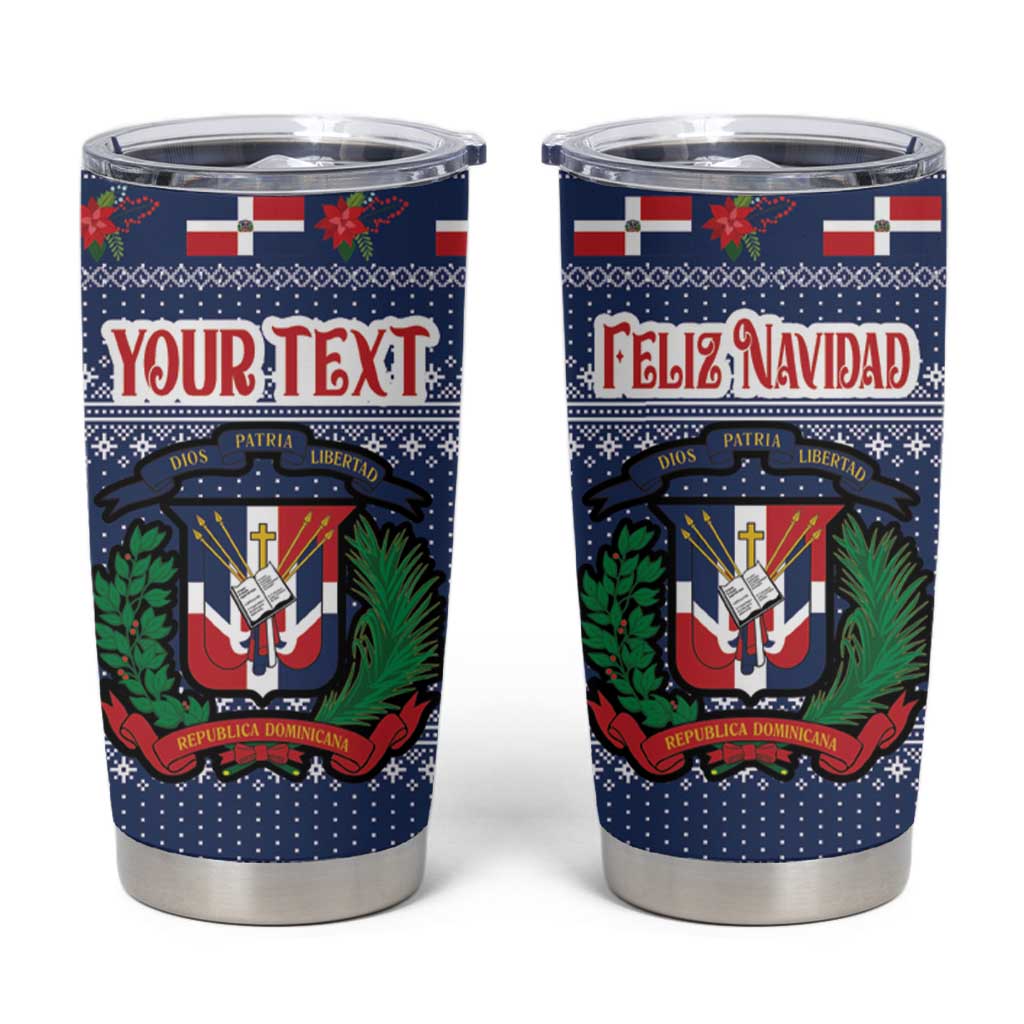 Personalized Dominican Republic Christmas Tumbler Cup Dominicana Coat Of Arms Christmas Pattern - Wonder Print Shop