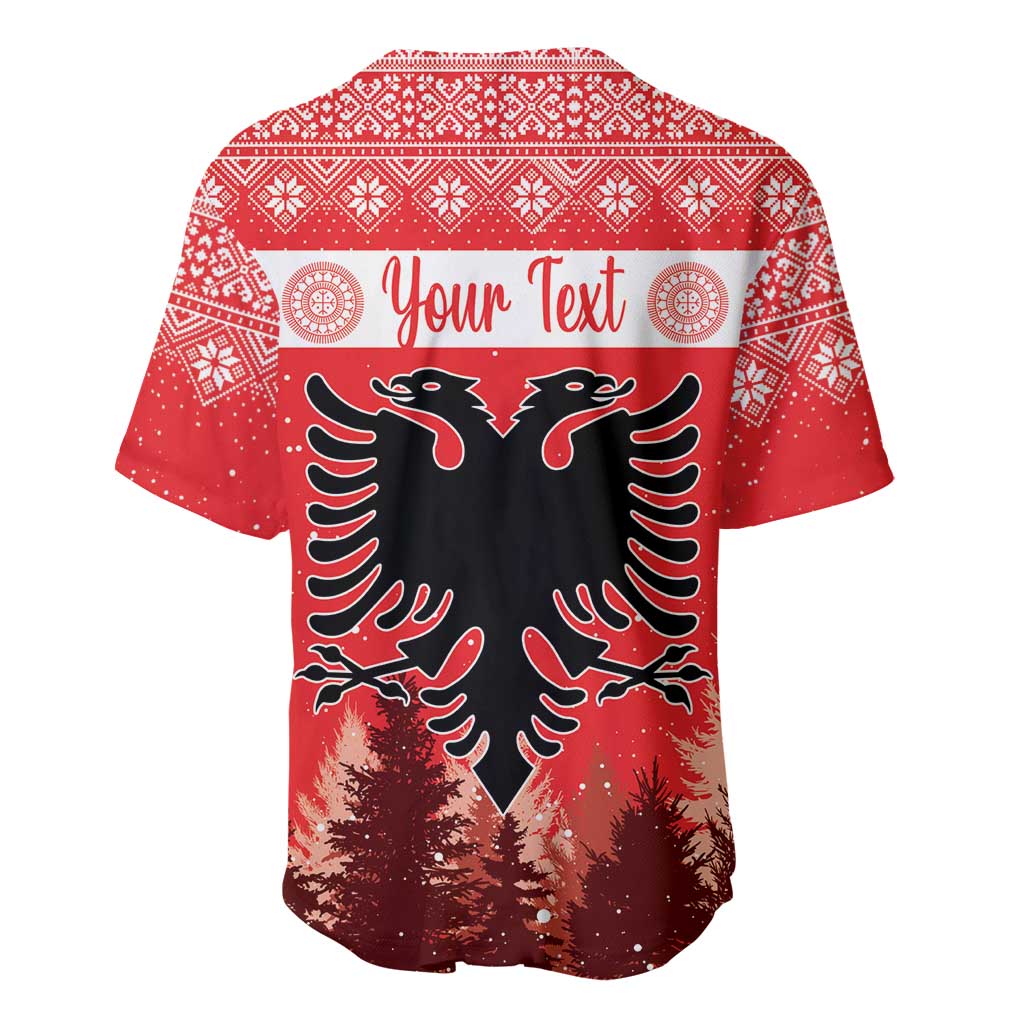 Red baseball jersey back with custom 'Your Text' and double-headed eagle graphic