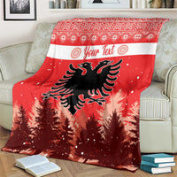 Red Christmas blanket with personalized text and double-headed eagle over pine forest silhouette