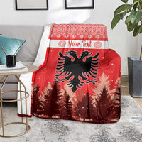Red personalized Christmas blanket with double-headed eagle design and pine tree scene