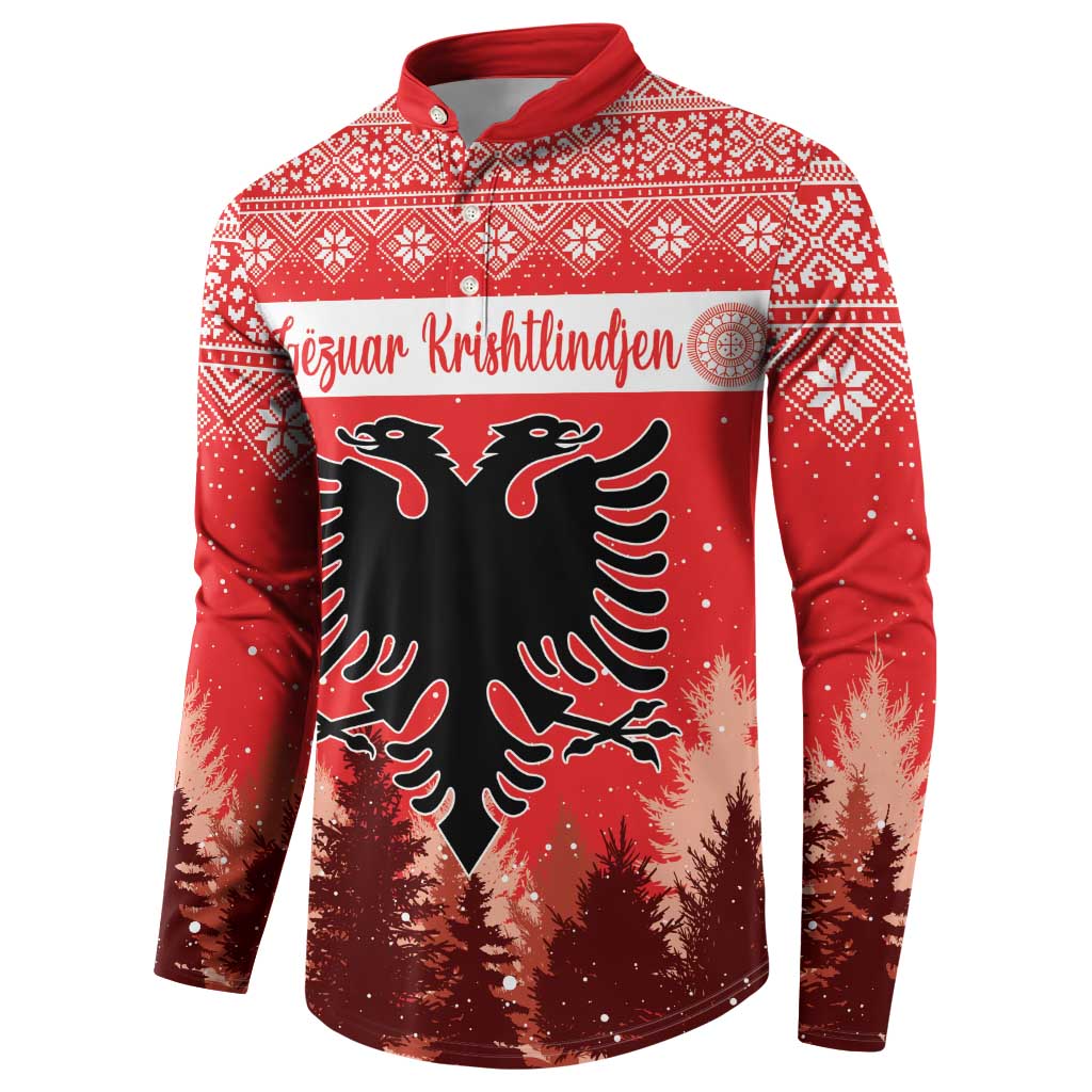 Red Albanian Christmas sweatshirt with double-headed eagle and patterned yoke