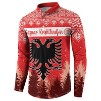 Red Albanian Christmas sweatshirt with double-headed eagle and patterned yoke