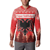 Red button sweatshirt with double-headed eagle and Christmas pattern