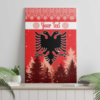 Personalized red canvas wall art featuring double-headed eagle, pine trees, and “Your Text”