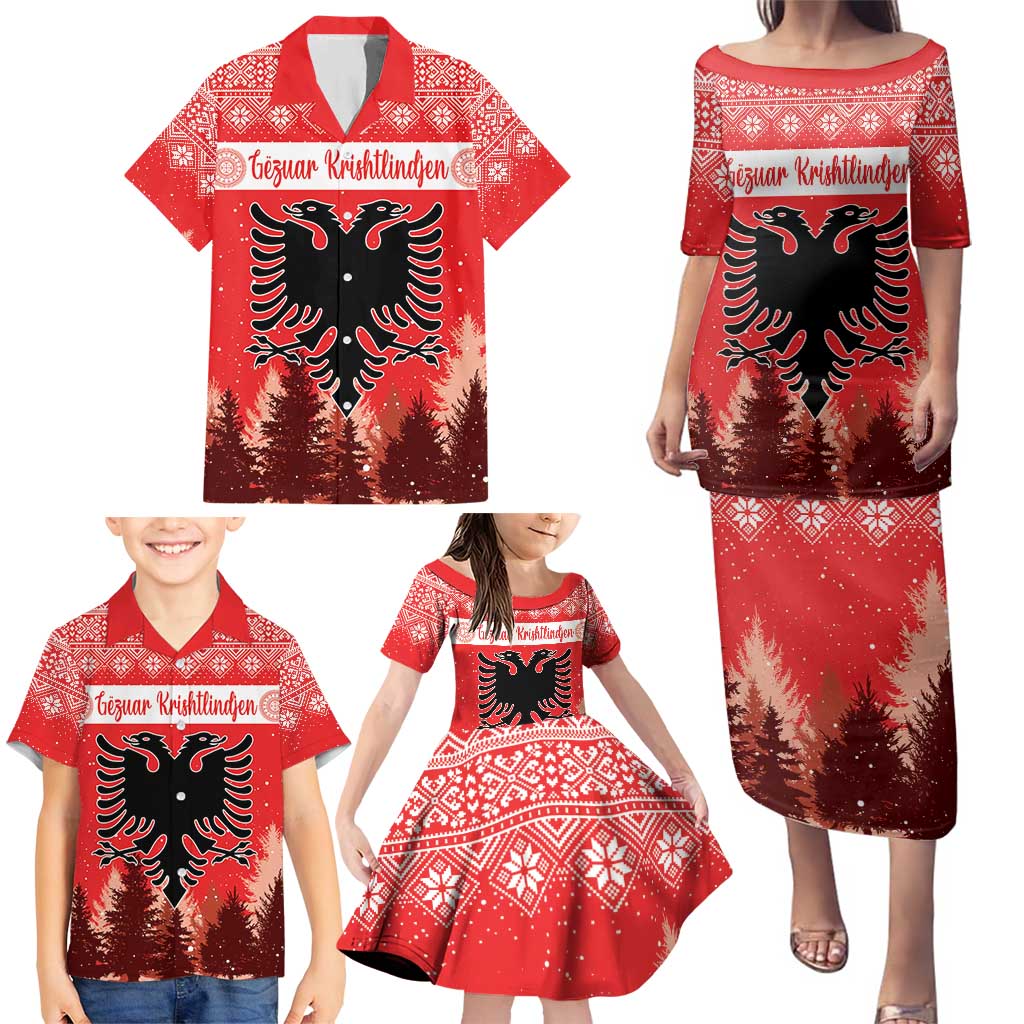 Personalized Albania Christmas Family Matching Puletasi and Hawaiian Shirt The Double-headed Eagle Christmas Pattern - Wonder Print Shop