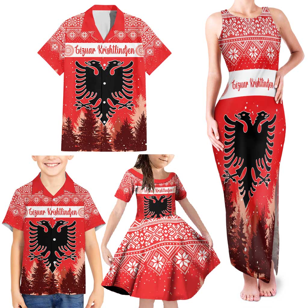 Personalized Albania Christmas Family Matching Tank Maxi Dress and Hawaiian Shirt The Double-headed Eagle Christmas Pattern - Wonder Print Shop