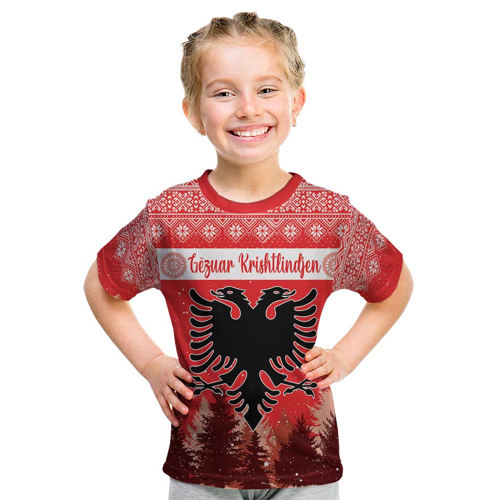 Personalized Albania Christmas Kid T Shirt The Double-headed Eagle Christmas Pattern - Wonder Print Shop