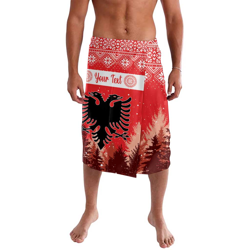 Personalized red Christmas lavalava with eagle, pine tree print, and Your Text label