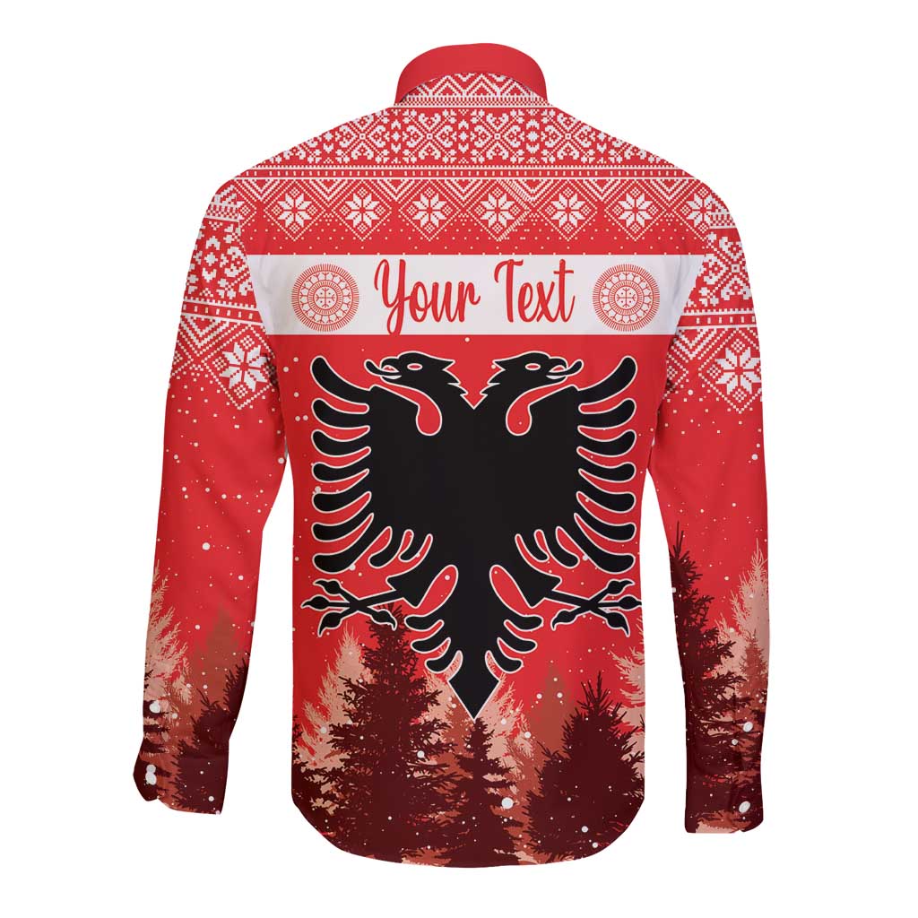Red long-sleeve button shirt, back graphic with double-headed eagle and custom text