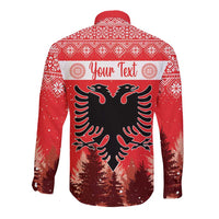 Red long-sleeve button shirt, back graphic with double-headed eagle and custom text