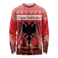 Red long-sleeve shirt with holiday eagle double-headed design and decorative text