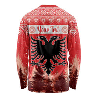 Red long-sleeve shirt, back view, eagle double-headed motif with editable text banner