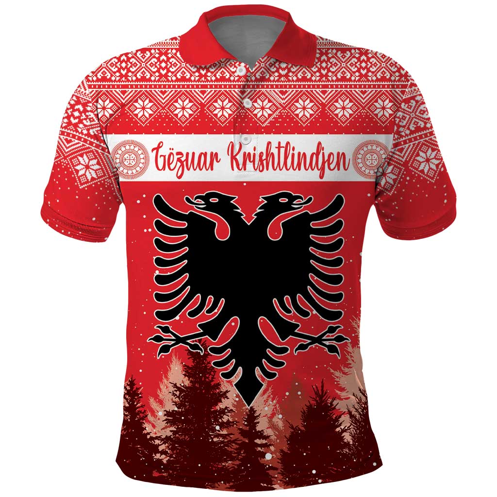 Personalized Albania Christmas Polo Shirt The Double-headed Eagle Christmas Pattern