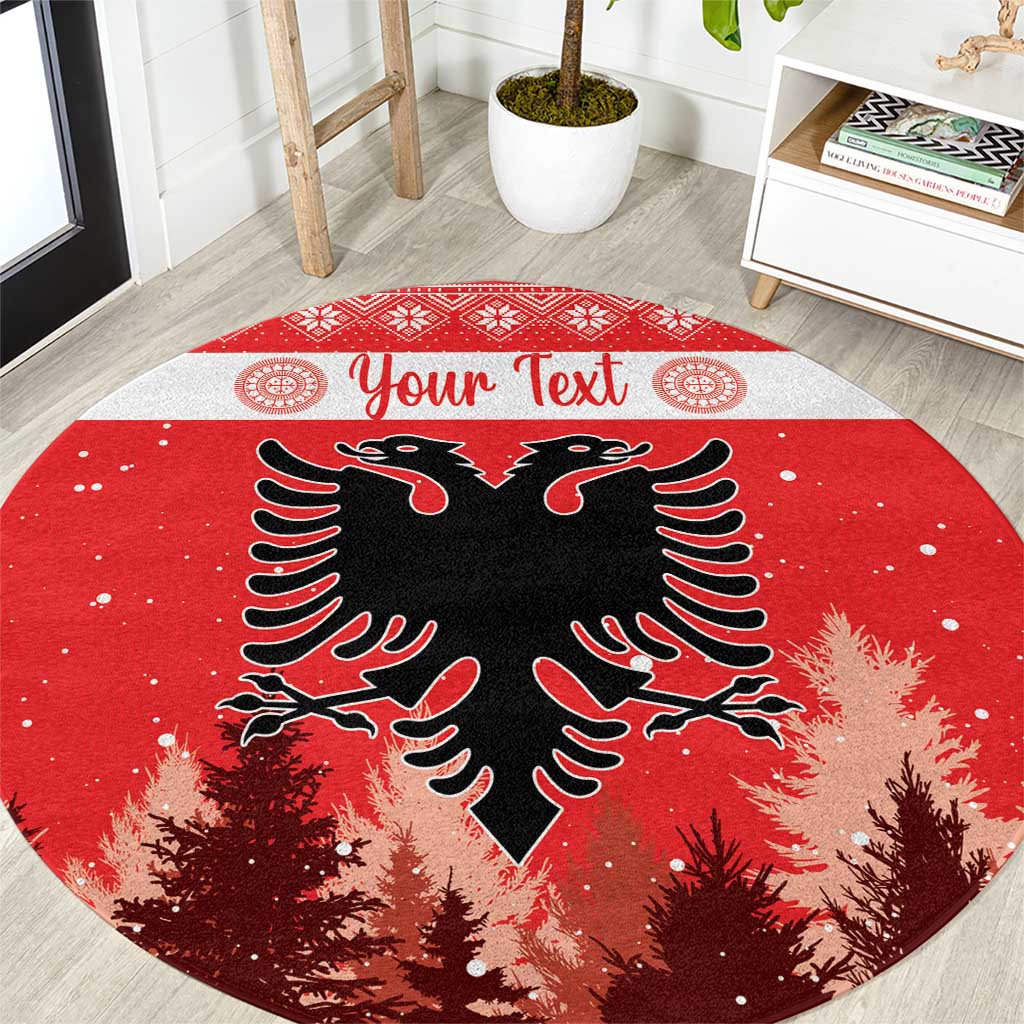 Personalized Albania Christmas Round Carpet The Double-headed Eagle Christmas Pattern