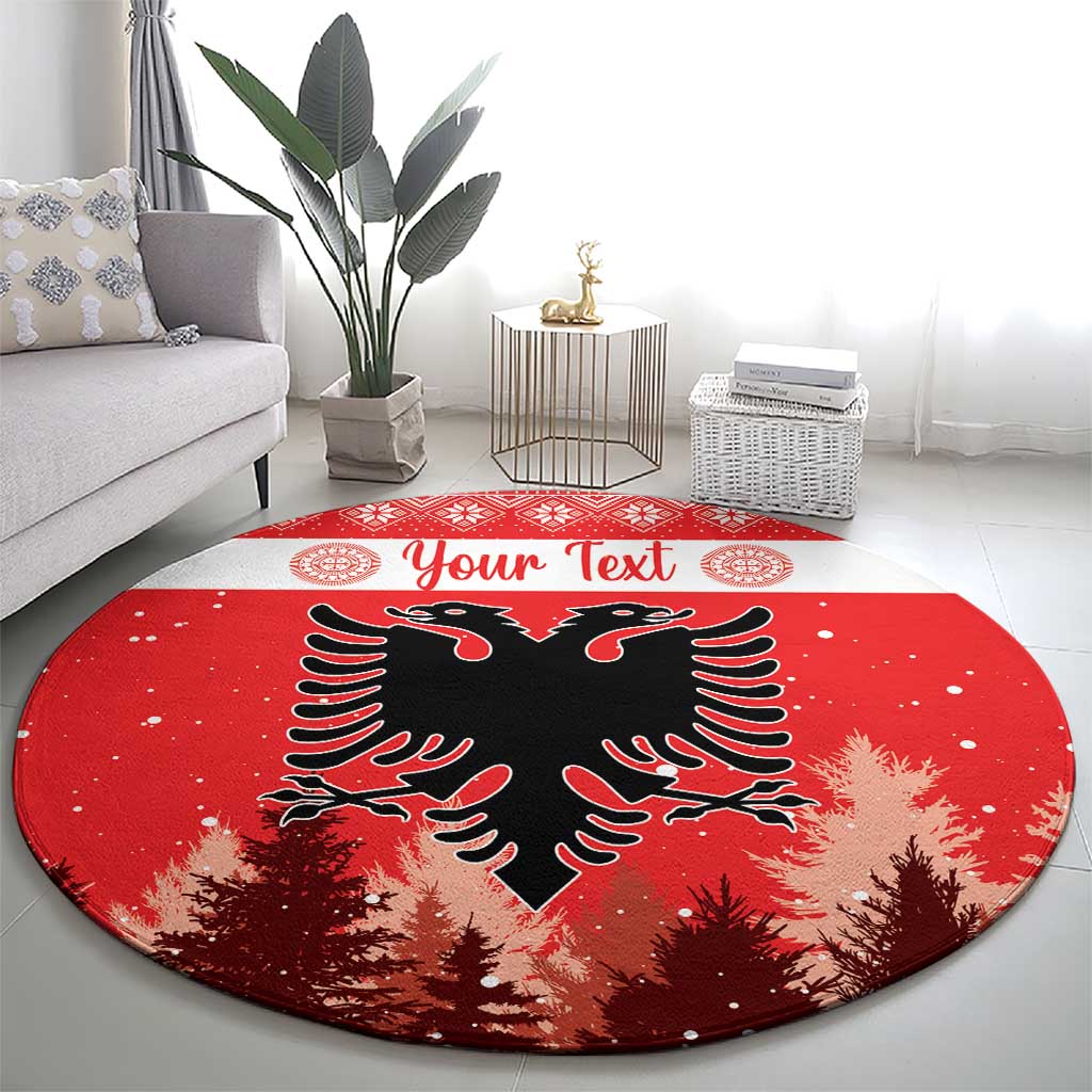 Red round Christmas rug featuring black double-headed eagle and “Your Text”