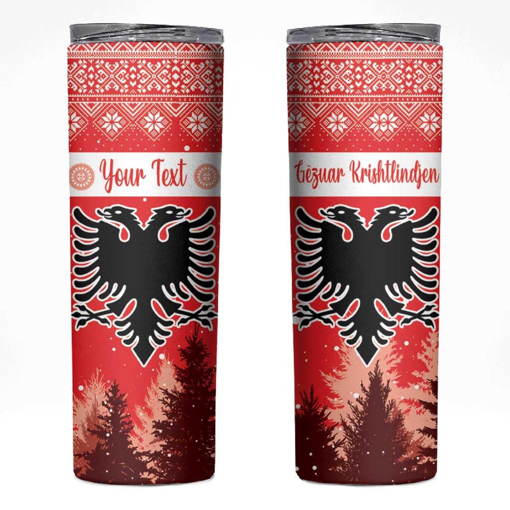 Personalized Albania Christmas Skinny Tumbler The Double-headed Eagle Christmas Pattern - Wonder Print Shop