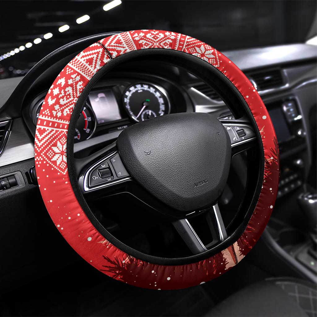 Albania Christmas Steering Wheel Cover The Double-headed Eagle Christmas Pattern - Wonder Print Shop