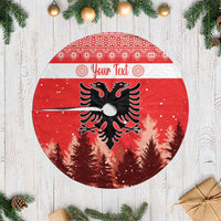 Personalized Albania tree skirt, red and white with double-headed eagle and custom text