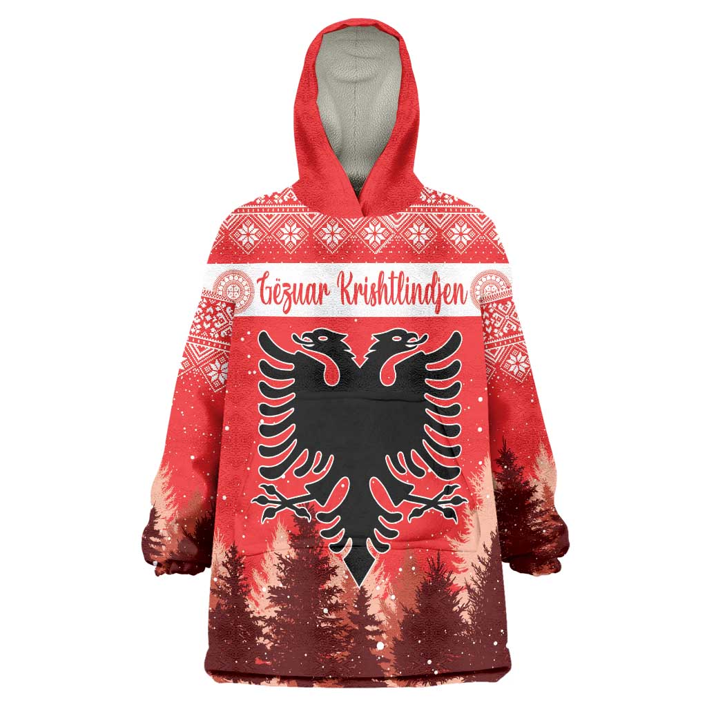 Personalized Albania Christmas Wearable Blanket Hoodie The Double-headed Eagle Christmas Pattern - Wonder Print Shop