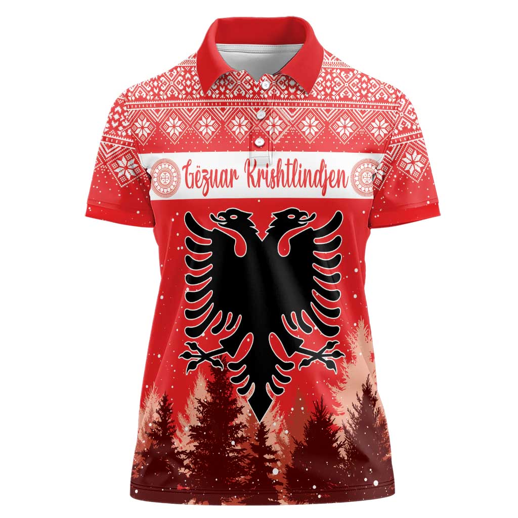 Personalized Albania Christmas Women Polo Shirt The Double-headed Eagle Christmas Pattern - Wonder Print Shop