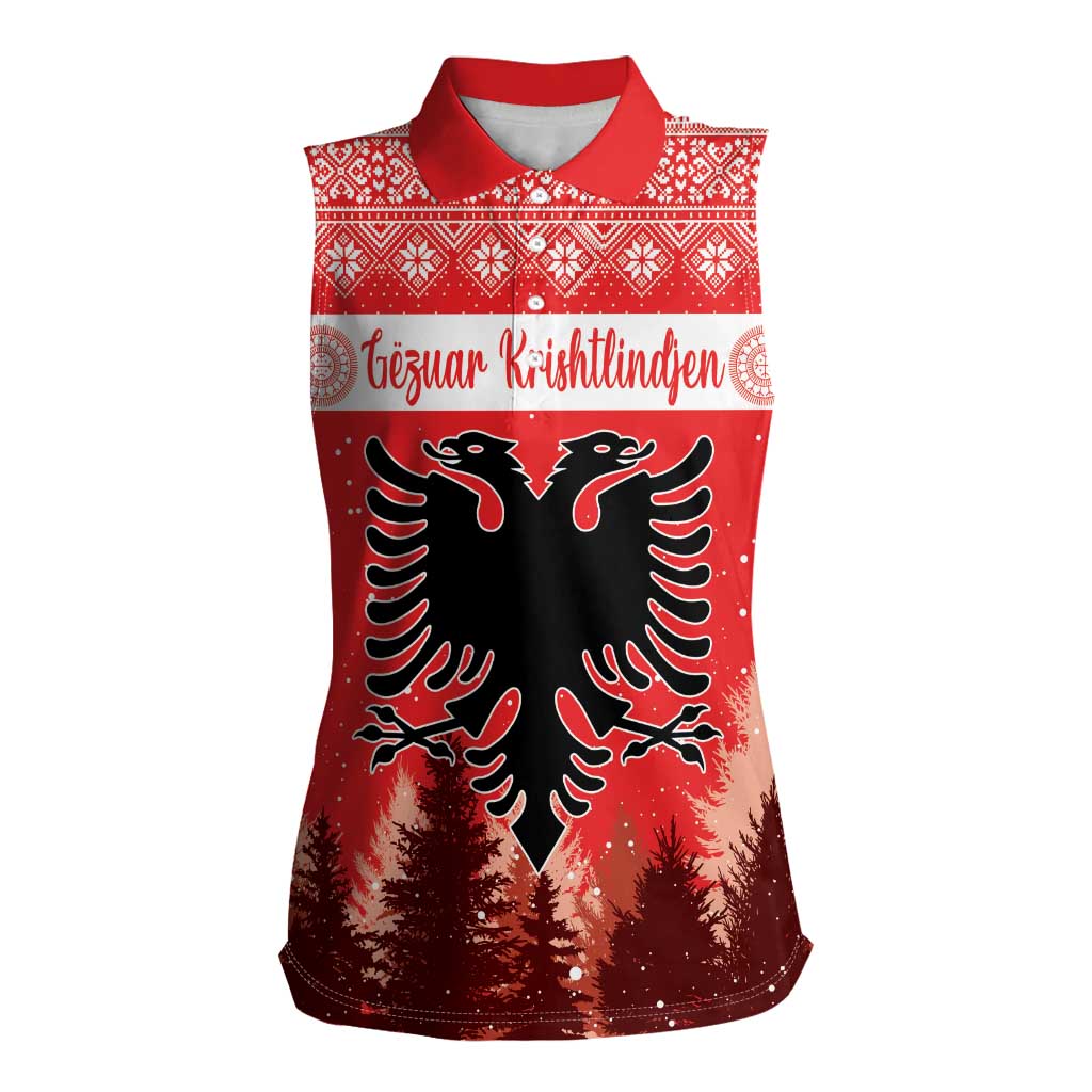 Personalized Albania Christmas Women Sleeveless Polo Shirt The Double-headed Eagle Christmas Pattern - Wonder Print Shop