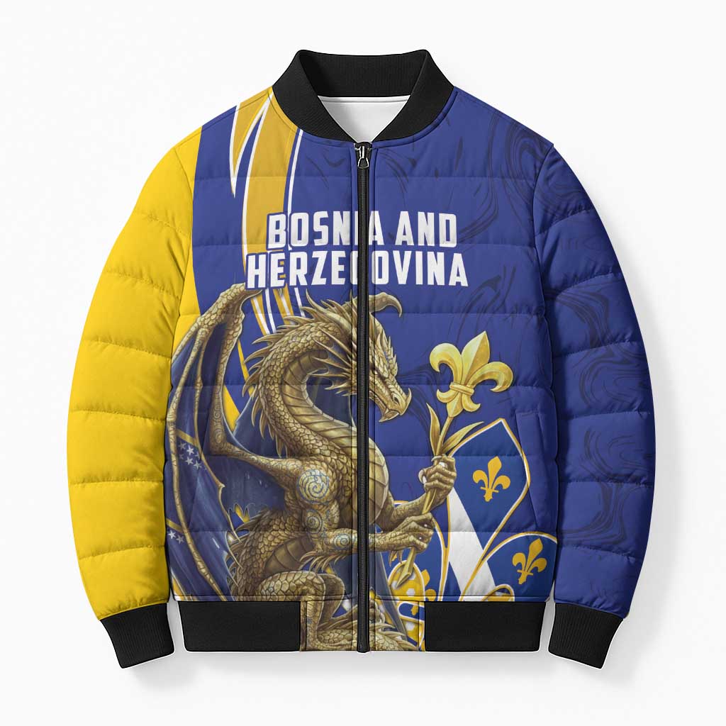 Bosnia and Herzegovina Independence Day Personalized Bomber Puffer Jacket Medieval Dragon Fleur-de-Lis Patriotic