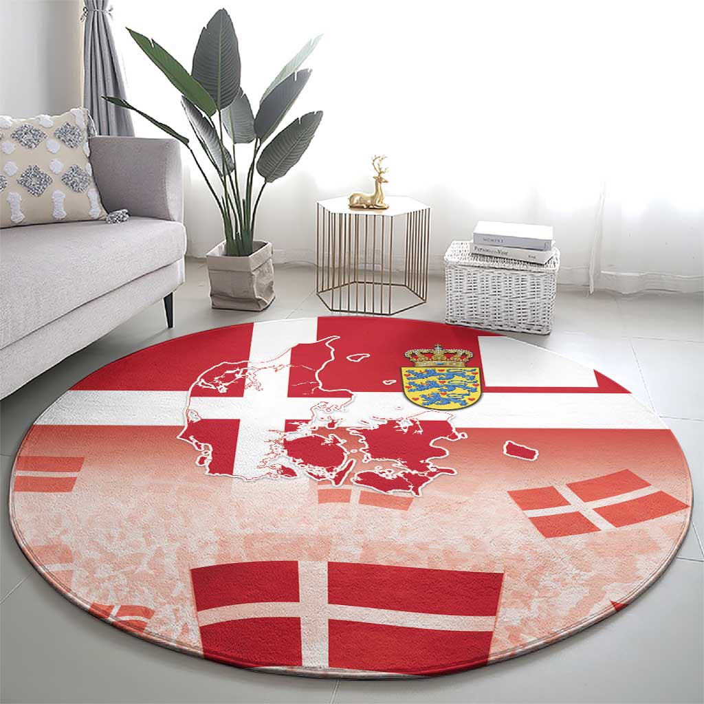 Danish National Flag Day Round Carpet Coat Of Arms With Map