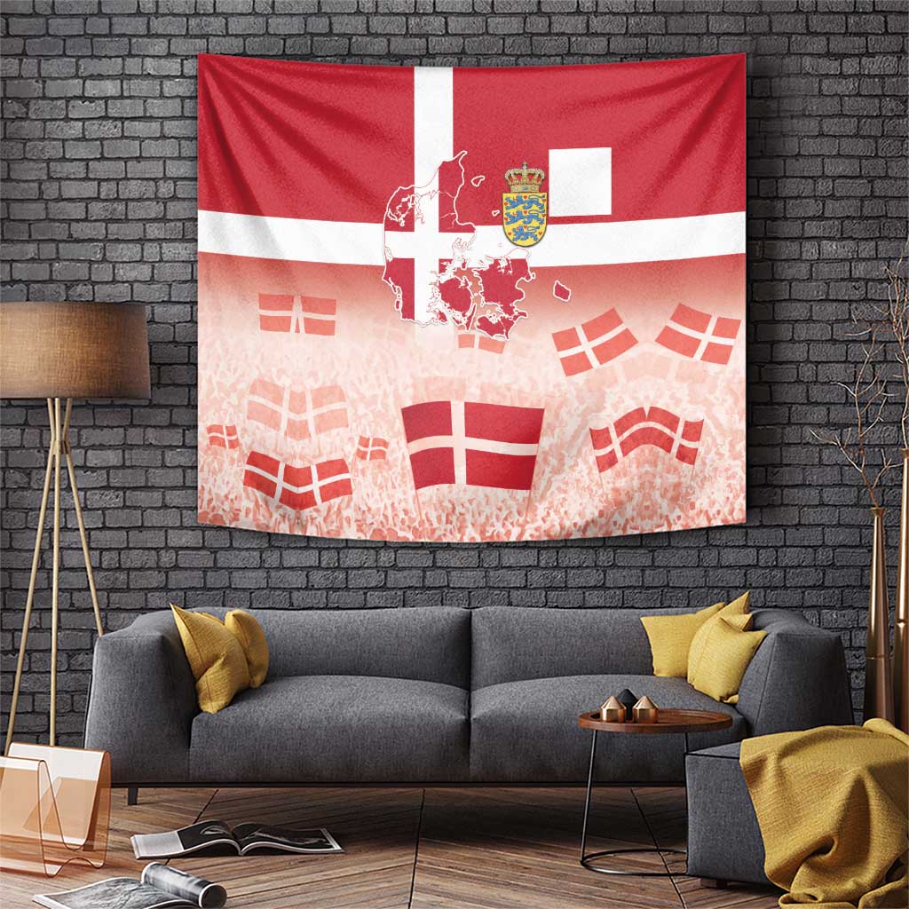 Danish flag tapestry coat of arms wall hanging with map and red white flag motifs