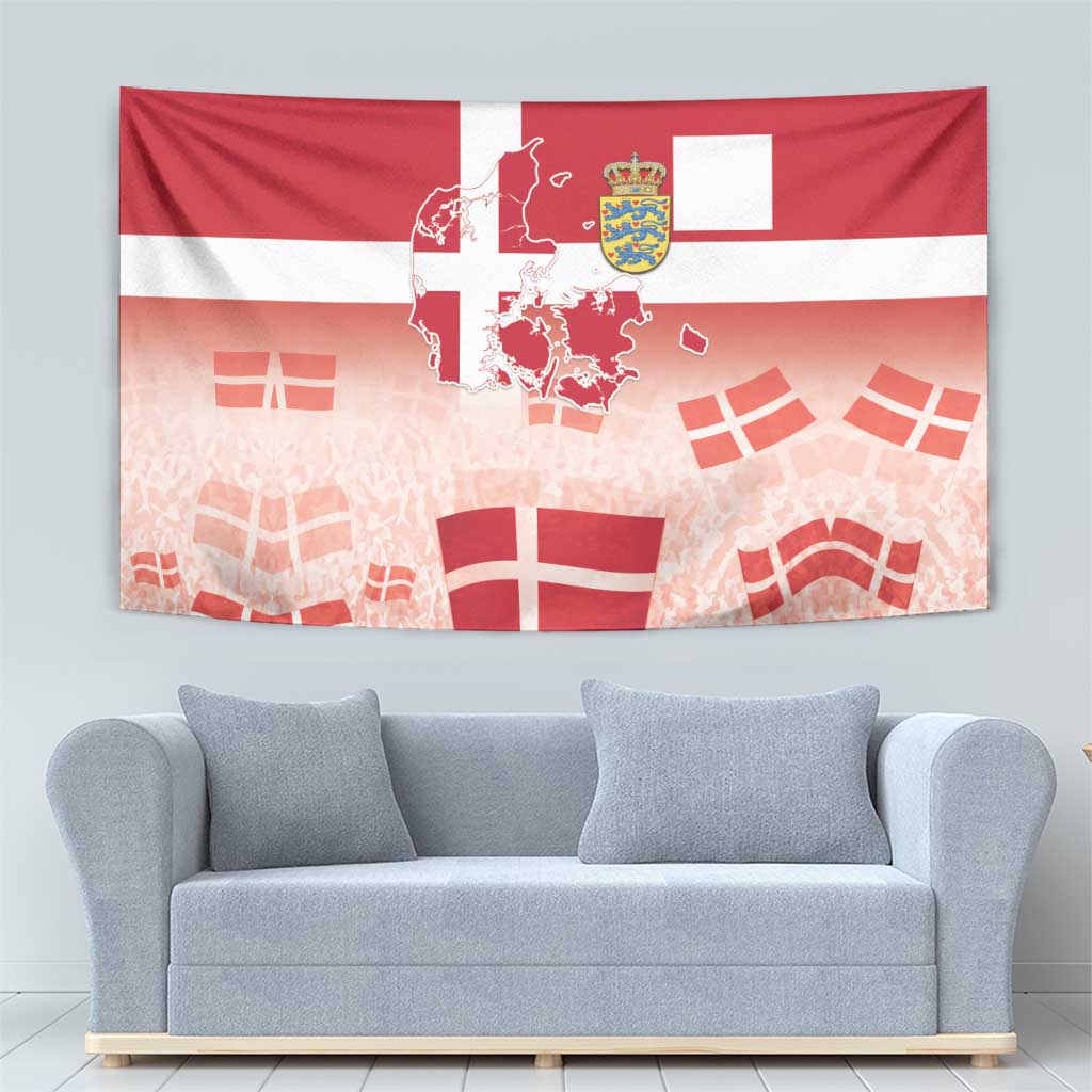 Danish coat of arms map tapestry wall hanging with red white flag designs