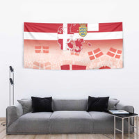 Danish flag themed tapestry wall hanging featuring coat of arms map in red and white