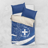 Blue and white bedding set with Greek flag day print, duvet cover and two pillowcases