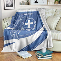 Personalized Greek flag day blanket in blue and white with angel and cross crest