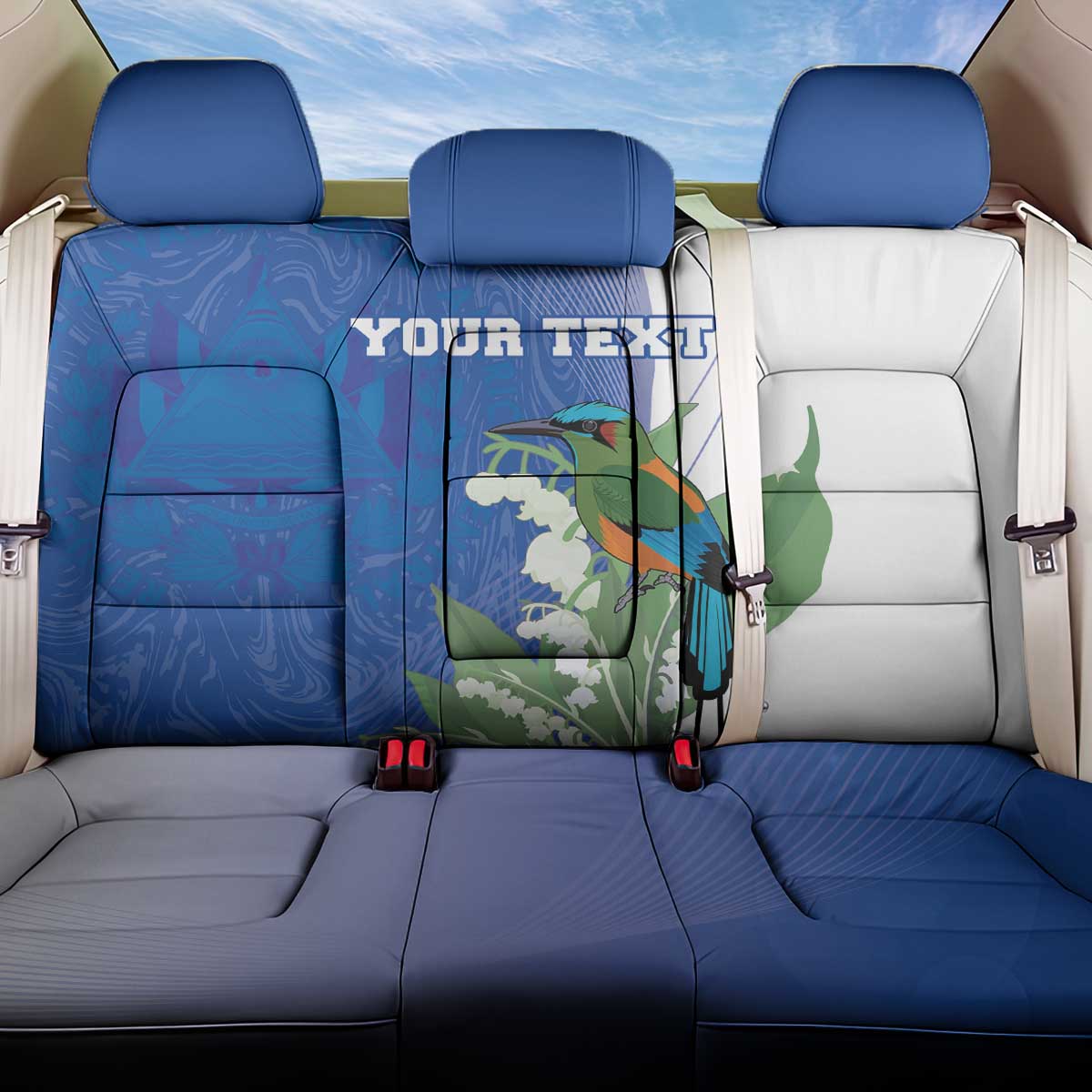 Personalized El Salvador Turquoise Browed Motmot Back Car Seat Cover With Yucca Flowers - Wonder Print Shop