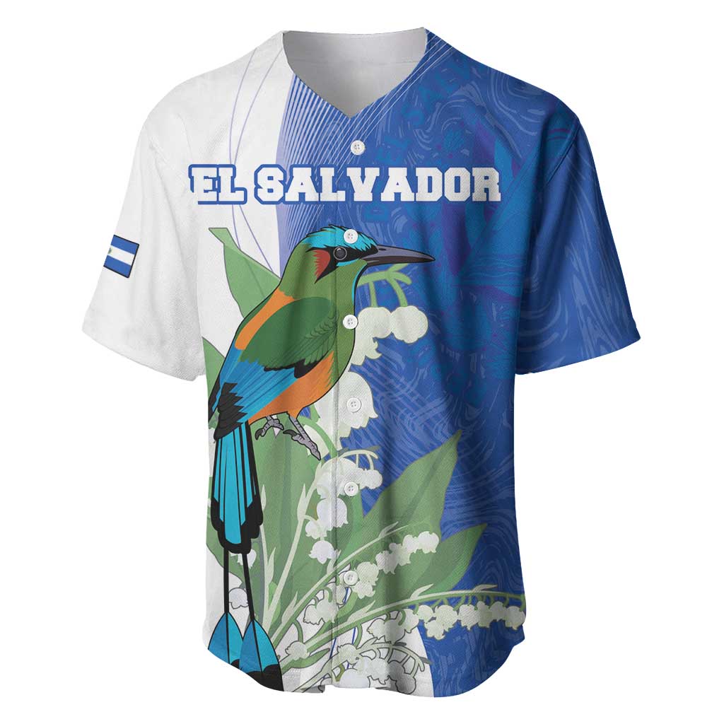 Personalized El Salvador Turquoise Browed Motmot Baseball Jersey With Yucca Flowers - Wonder Print Shop